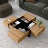 ON-TREND Unique Design Coffee Table with 4 Hidden Storage Compartments, Square Cocktail Table with Extendable Sliding Tabletop