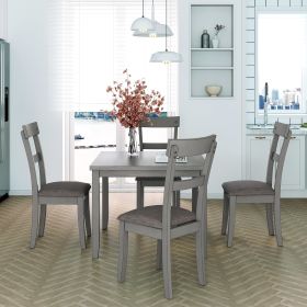 5 Piece Dining Table Set Industrial Wooden Kitchen Table and 4 Chairs for Dining Room (Grey)