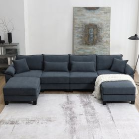 [VIDEO provided] [New] 133*65" Corduroy Modular Sectional Sofa,U Shaped Couch with Armrest Bags,6 Seat Freely Combinable Sofa Bed