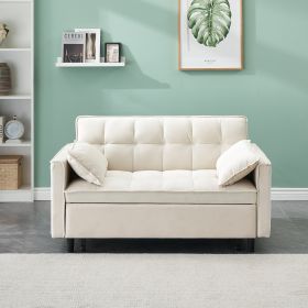 Modern velvet sofa, sofa pull-out bed, small love seat casual sofa with back, with pillow, pockets, living room furniture