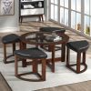 Cylina Solid Wood Glass Top Round Table Set, Coffee Table with 4 Stools