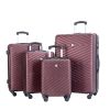 luggage 4-piece ABS lightweight suitcase with rotating wheels, 24 inch and 28 inch with TSA lock, (16/20/24/28) WINE RED