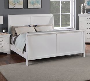 Modern 1pc Queen Size Bed Bedroom Furniture Sleigh Design Headboard Footboard Plywood 1pc Bedframe White Color