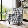 Vintage Fabric Club Chair, White & Blue Checkerboard Classic Armchair, Stylish and Comfortable Addition to Your Living Space