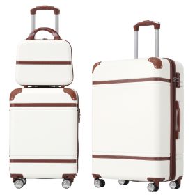 Hardshell Luggage Sets 3 Pieces 20"+24" Luggages and Cosmetic Case Spinner Suitcase with TSA Lock Lightweight,White