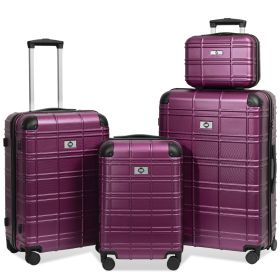 Luggage Sets ABS+PC Hardshell 4pcs Luggage Hardside Lightweight Durable Suitcase sets Spinner Wheels Suitcase with TSA Lock (12/20/24/28),Purple