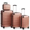 Luggage Sets ABS+PC Hardshell 4pcs Luggage Hardside Lightweight Durable Suitcase sets Spinner Wheels Suitcase with TSA Lock (12/20/24/28),ROSE GOLD