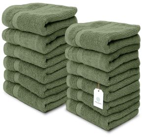 Luxury Washcloths for Bathroom Hotel Spa Kitchen 12 Pcs Set Circlet Egyptian Cotton Highly Absorbent Hotel Quality Face Towels 13x13 Inch Forest Green