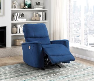 Modern Living Room 1pc Power Rocker Reclining Chair Blue Velvet Upholstery Solid Wood Frame Luxury Home Furniture