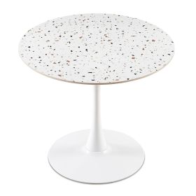 Mid-Century White Stone Round Dining Table for Dining Room, Living Room,Cafe,Easy to Assemble and Clean