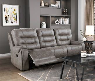 Modern Living Room 1pc Double Reclining Sofa Polished Microfiber Upholstery, Plush Seating, Grayish Brown Solid Wood Frame Furniture