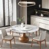 5pcs Modern Marble Dining Table, 59" Round Sintered Stone Table for Dining Room, Kitchen, Dinette