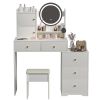 47" Vanity Desk with Mirror and Lights for Makeup and Cushioned Stool