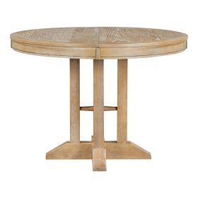 TREXM Farmhouse Dining Table Extendable Round Table for Kitchen, Dining Room(Natural Wood Wash)