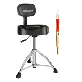 5 CORE Drum Throne with Backrest Thick Padded Adjustable Guitar Stool Motorcycle Style Saddle Music Chair Seat for Adult Drummers - DS CH BLK REST-LVR