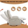 Beige Grey Leatheraire Swivel and Rocker Power Recliner Chair with Lumbar Support, Max Swivel Degree 270°