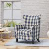 Vintage Fabric Club Chair, White & Blue Checkerboard Classic Armchair, Stylish and Comfortable Addition to Your Living Space