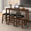 4-Piece Bar Table Set Counter-Height Table and 3 PVC Leather Upholstered Bar Stools