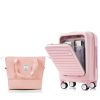 Front Opening 20-Inch Carry-On Luggage with Expandable Travel Bag Set, ABS Hard Shell Two-piece suitcase set with USB Port , Cup Holder, pink