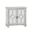 Classic Storage Cabinet Antique White 1pc Modern Traditional Accent Chest with Mirror Doors Pendant Pulls Wooden Furniture Living Room Bedroom