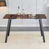 Modern minimalist style rectangular tea brown glass dining table, tempered glass tabletop and black metal legs, suitable for kitchen, dining room