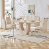 Modern minimalist luxury MDF rectangular dining table, 6 PU synthetic leather high backrest soft cushioned side chairs