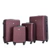 luggage 4-piece ABS lightweight suitcase with rotating wheels, 24 inch and 28 inch with TSA lock, (16/20/24/28) WINE RED