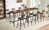 Pub High Dining Table 5 Piece Set, Industrial Style Pub Table, 4 PU Leather Bar Chairs for Kitchen Breakfast Table, Living Room, Bar, Rustic Brown