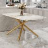 Large modern minimalist rectangular dining table with 0.39 "imitation marble tabletop and golden metal legs, suitable for kitchen, dining room