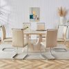 Modern minimalist luxury MDF rectangular dining table, 6 PU synthetic leather high backrest soft cushioned side chairs