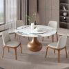 5pcs Modern Marble Dining Table, 59" Round Sintered Stone Table for Dining Room, Kitchen, Dinette