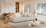 103.9" Modern Couch Corduroy Fabric Comfy Sofa with Rubber Wood Legs, 4 Pillows for Living Room, Bedroom, Office, Beige