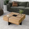 ON-TREND Unique Design Coffee Table with 4 Hidden Storage Compartments, Square Cocktail Table with Extendable Sliding Tabletop