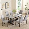 7-piece Modern Dining Table Set, Gray Sintered Stone Dining Table with 6 Tufted Upholstered Chairs, 63-inch Rectangle Dining Table for Dining Room