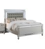 Beautiful Silver Tufted Faux Leather Queen Size Bed w LED Lights 1pc Panel Bedframe Bedroom