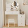 47" Vanity Desk with Mirror and Lights for Makeup and Cushioned Stool