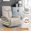 Beige Grey Leatheraire Swivel and Rocker Power Recliner Chair with Lumbar Support, Max Swivel Degree 270°