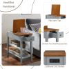 Narrow 2-tone End Table with USB Charging Ports for Small Space, SOLID WOOD Table Legs, Gray and Walnut, 11.8"W*24"D*24.2"H