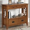 36'' Farmhouse Pine Wood Console Table Entry Sofa Table with 4 Drawers & 1 Storage Shelf for Entryway Living Room Bedroom Hallway Kitchen (Brown)