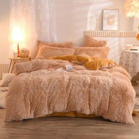 Luxury Thick Fleece Duvet Cover Queen King Winter Warm Bed Quilt Cover Pillowcase Fluffy Plush Shaggy Bedclothes Bedding Set Winter Body Keep Warm (Option: Camel-1.8m bed sheet)