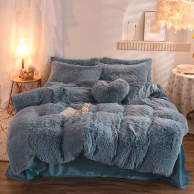 Luxury Thick Fleece Duvet Cover Queen King Winter Warm Bed Quilt Cover Pillowcase Fluffy Plush Shaggy Bedclothes Bedding Set Winter Body Keep Warm (Option: Light Blue-1.8m bed sheet)