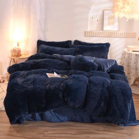 Luxury Thick Fleece Duvet Cover Queen King Winter Warm Bed Quilt Cover Pillowcase Fluffy Plush Shaggy Bedclothes Bedding Set Winter Body Keep Warm (Option: Navy-1.8m bed sheet)