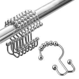 Double Shower Curtain Hooks Stainless Steel Rolling Shower Rings for Curtain Rod, Set of 12Pcs (Set: 12 Pieces Hooks, Color: Chrome)