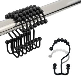 Double Shower Curtain Hooks Stainless Steel Rolling Shower Rings for Curtain Rod, Set of 12Pcs (Set: 12 Pieces Hooks, Color: black)