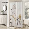 Muwago Silhouette Flower Shower Curtains Polyester Fabric Plants Brown Beige Leaves Waterproof Mildew Floral Bathroom Curtains