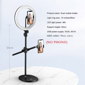 Monopod Mount Bracket with LED Ring Flash Light Lamp Tabletop Stand Tripods with Mobile Phone Holder Overhead shot For Nail art (Ships From: China, Color: Dual phone holder)