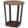 2-Tier Round End Table with Storage Shelf and Metal Frame