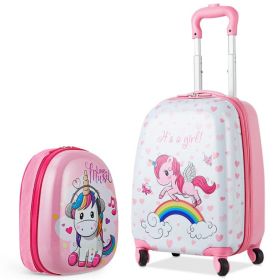 2 Pieces 12 Inch 16 Inch Kids Luggage Set with Backpack and Suitcase for Travel (Style: Unicorn)