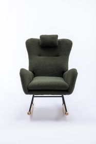 35.5 inch Rocking Chair, Soft Teddy Velvet Fabric Rocking Chair for Nursery (Material: Teddy Velvet, Color: Dark green)