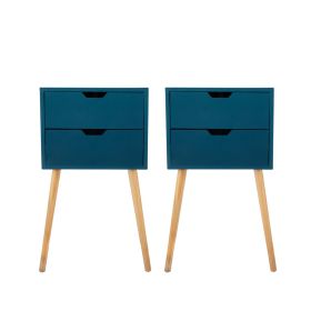 Set of 2 Wooden Modern Nightstand with 2 Drawers and 4 Solid Splayed Legs, Living Room Bedroom Furniture (Color: blue 2 packs)